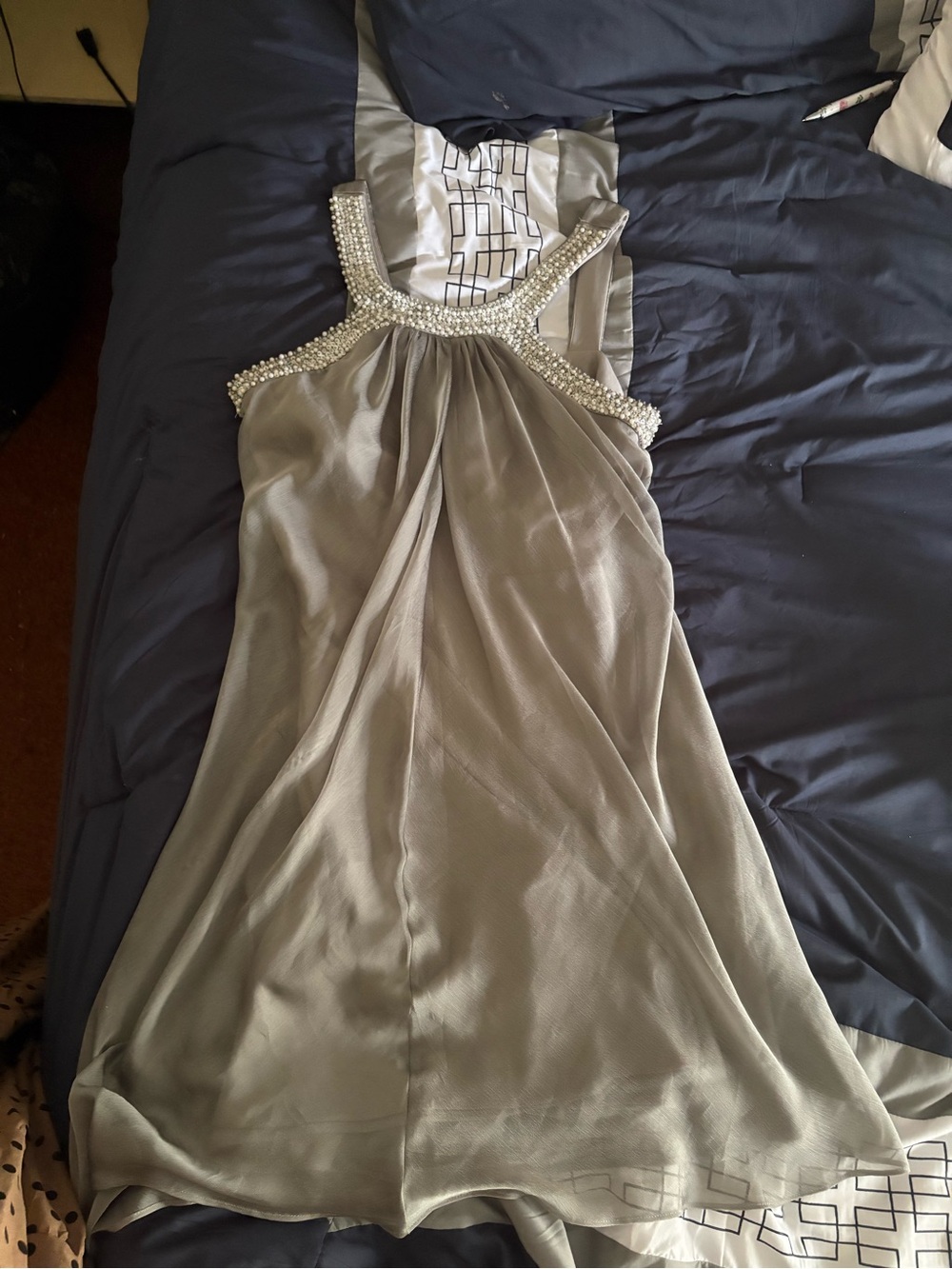 Embellished Halter Chiffon Dress in Taupe